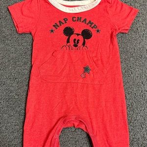 Disney Baby Nap Champs Mickey Red One Piece Long Romper 6-9M